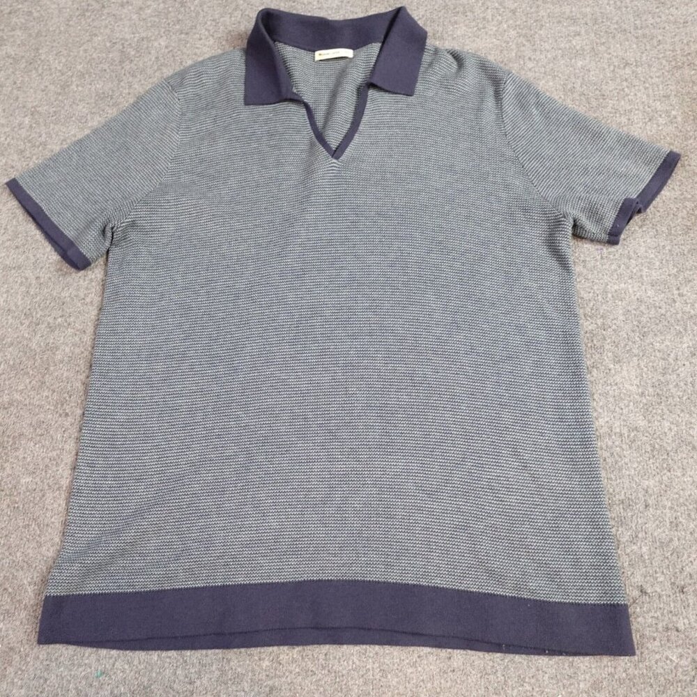 Marine Layer Blue Knit Polo with Navy Trim